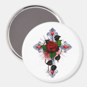 Zilveren Kruis met een Rode Roos Magneet (Voorkant / Achterkant)