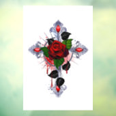 Zilveren Kruis met een Rode Roos Raamsticker (Vel 3)