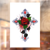 Zilveren Kruis met een Rode Roos Raamsticker (Vel 2)