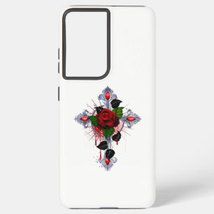 Zilveren Kruis met een Rode Roos Samsung Galaxy Hoesje