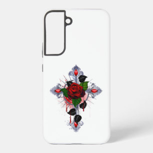 Zilveren Kruis met een Rode Roos Samsung Galaxy Hoesje