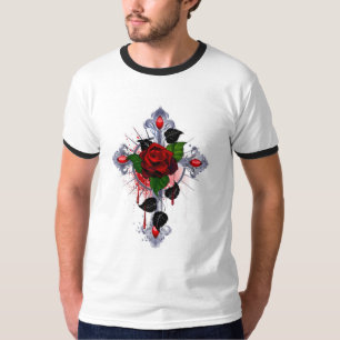 Zilveren Kruis met een Rode Roos T-shirt