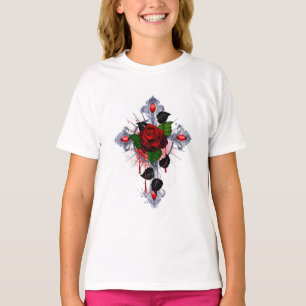 Zilveren Kruis met een Rode Roos T-shirt