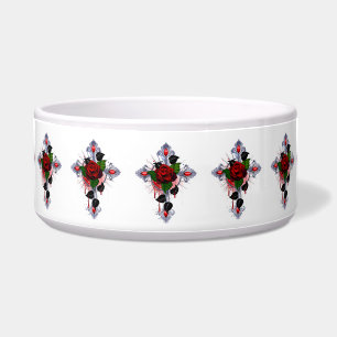 Zilveren Kruis met een Rode Roos Voerbakje