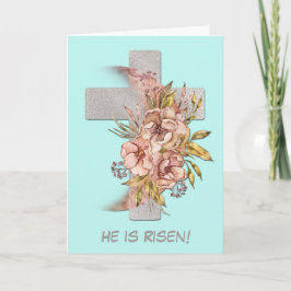Zilveren Kruis Roze Bloemen Pasen Feestdagen Kaart