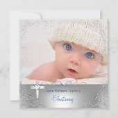 Zilveren kruis voor babyjongen doop kaart (Voorkant)