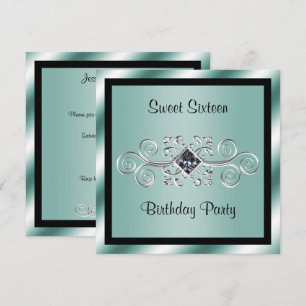 Zilveren Krullen & Diamanten Sweet 16 Verjaardagsf Kaart