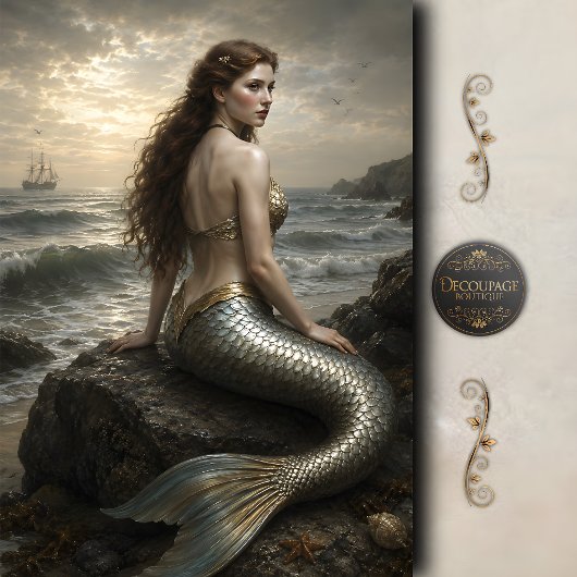 Zilveren Kust Sirene Decoupage Tissuepapier
