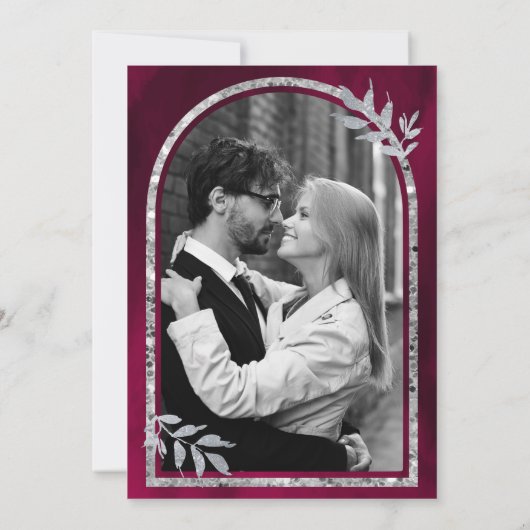 Zilveren Laurel Krans Verlaat Fuchsia Roze Huwelij Kaart (Achterkant)