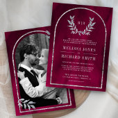 Zilveren Laurel Krans Verlaat Fuchsia Roze Huwelij Kaart