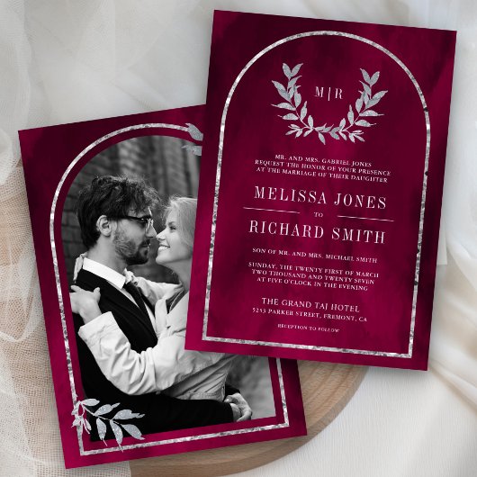 Zilveren Laurel Krans Verlaat Fuchsia Roze Huwelij Kaart