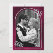 Zilveren Laurel Krans Verlaat Fuchsia Roze Huwelij Save The Date (Achterkant)