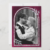 Zilveren Lauwerkrans Bladeren Fuchsia Roze Bruilof Save The Date (Achterkant)