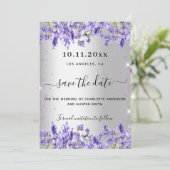 Zilveren lavendel bloemen bruiloft save the date (Staand voorkant)