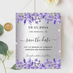 Zilveren lavendel bloemen bruiloft save the date flyer