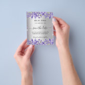 Zilveren lavendel bloemen bruiloft save the date flyer (Hand)