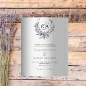 Zilveren lavendel bloemen monogram bruiloft uitnod