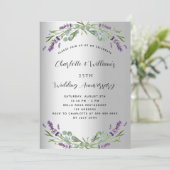 Zilveren lavendel bloemenfeest 25e trouwdag kaart (Staand voorkant)