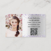 Zilveren lavendel foto QR code schoonheidssalon Visitekaartje (Achterkant)