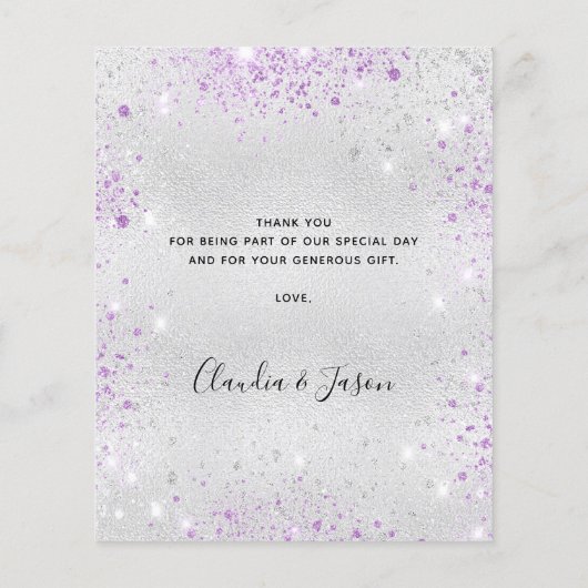 Zilveren lavendel glitter bruiloft dank je kaart (Achterkant)