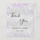 Zilveren lavendel glitter bruiloft dank je kaart (Voorkant)