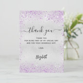 Zilveren lavendel glitter dank je kaart (Staand voorkant)