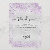Zilveren lavendel glitter dank je kaart (Voorkant / Achterkant)