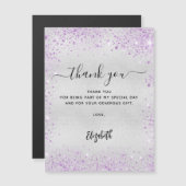 Zilveren lavendel glitter dank je kaart magnetische uitnodiging (Voorkant / Achterkant)