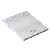 Zilveren lavendel glitter monogram initialen naam notitieblok (Schuin)