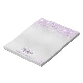 Zilveren lavendel glitter monogram initialen naam notitieblok (Linkerzijde)