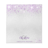 Zilveren lavendel glitter monogram initialen naam notitieblok (Voorkant)