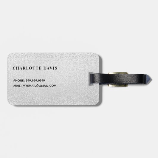 Zilveren lavendel glitter monogram naam bagagelabel (Achterkant horizontaal)