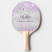 Zilveren lavendel glitter monogram naam tafeltennisbatje (Voorkant)
