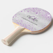 Zilveren lavendel glitter monogram naam tafeltennisbatje (Voorkant Gekanteld)
