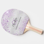 Zilveren lavendel glitter monogram naam tafeltennisbatje (Zijkant)