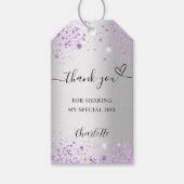 Zilveren lavendel glitters hart dank je cadeaulabel (Voorkant)