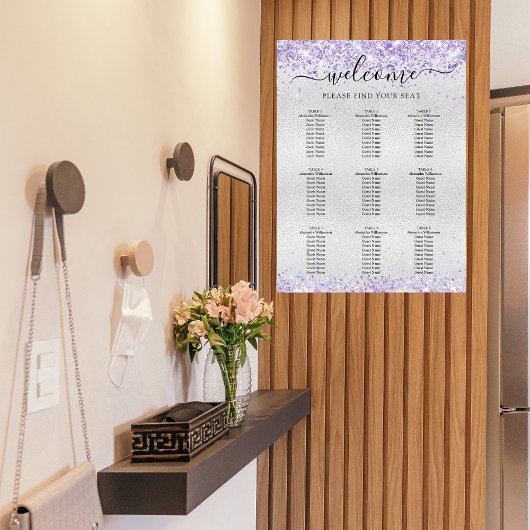 Zilveren lavendel lila confetti zitkaart poster