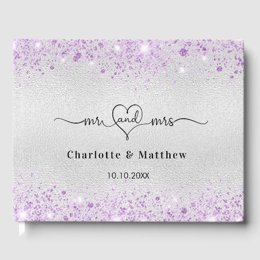 Zilveren lavendel namen bruiloft gastenboek (Voorkant)