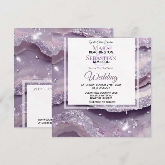 *~* ZILVEREN LAVENDEL QR AGATE RSVP AR66 Bruiloft Kaart (Voorkant / Achterkant)