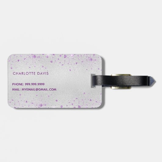 Zilveren lavendel sprankelt naam bagagelabel (Achterkant horizontaal)