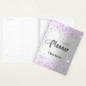 Zilveren lavendel violet glitter naam 2026 planner (Display)