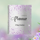 Zilveren lavendel violet glitter naam 2026 planner