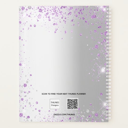 Zilveren lavendel violet glitter naam 2026 planner (Achterkant)