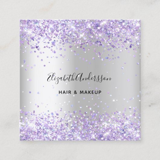 Zilveren lavendel violet profiel foto qr code vierkante visitekaartje (Voorkant)