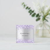 Zilveren lavendel violet profiel foto qr code vierkante visitekaartje (Staand voorkant)