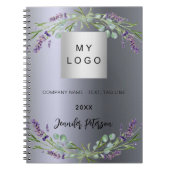Zilveren lavendel violette bloem bedrijslogo notitieboek (Voorkant)