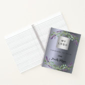 Zilveren lavendel violette bloemen bedrijfslogo notitieboek (Binnen)