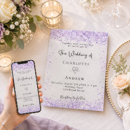 Zilveren lavendel violette elegante trouw kaart