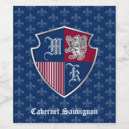 Zilveren Leeuw Coat van Wapens Monogram Embleem Sh Wijn Etiket