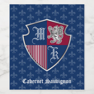 Zilveren Leeuw Coat van Wapens Monogram Embleem Sh Wijn Etiket